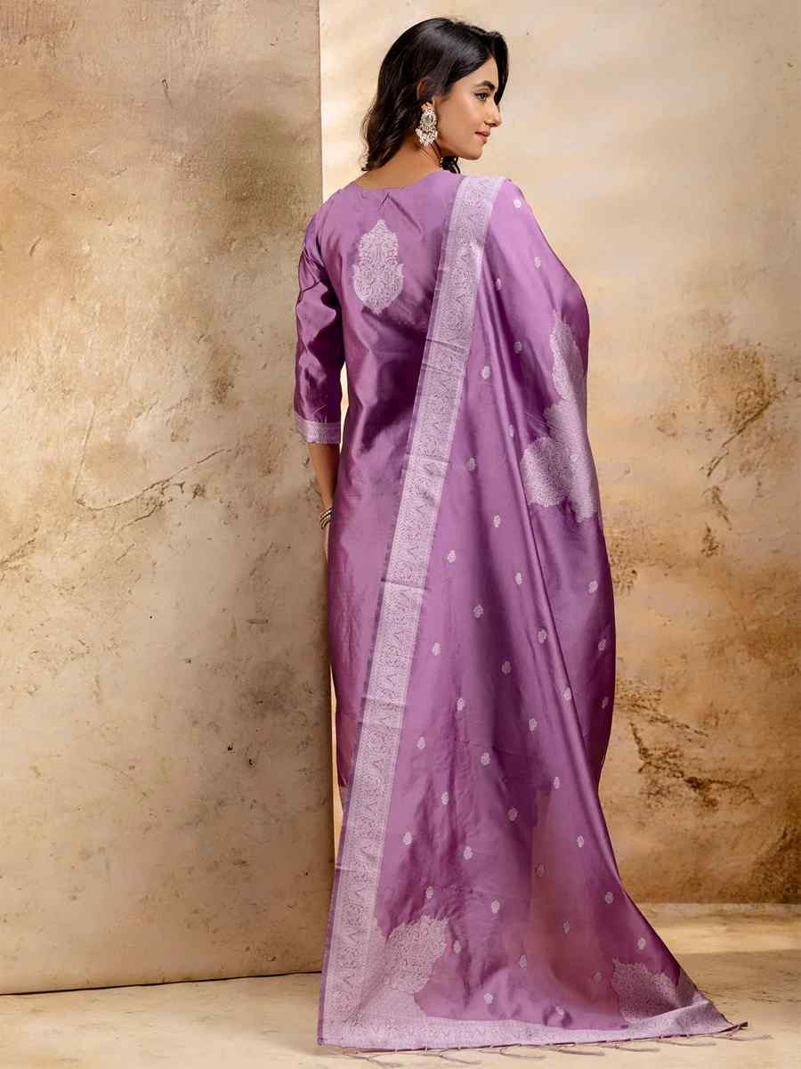 Lavender Cotton Blend Embroidered Festival Wedding Ready Pant Salwar Kameez