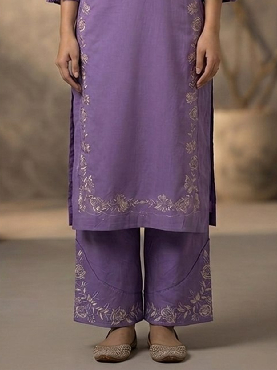 Lavender Cotton Embroidery Wedding Party Festival Casual Ready Palazzo Pant Salwar Kameez