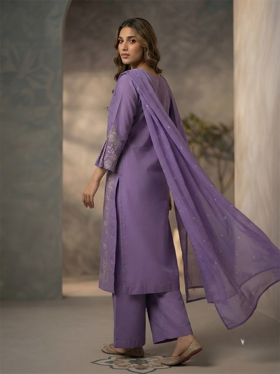 Lavender Cotton Embroidery Wedding Party Festival Casual Ready Palazzo Pant Salwar Kameez