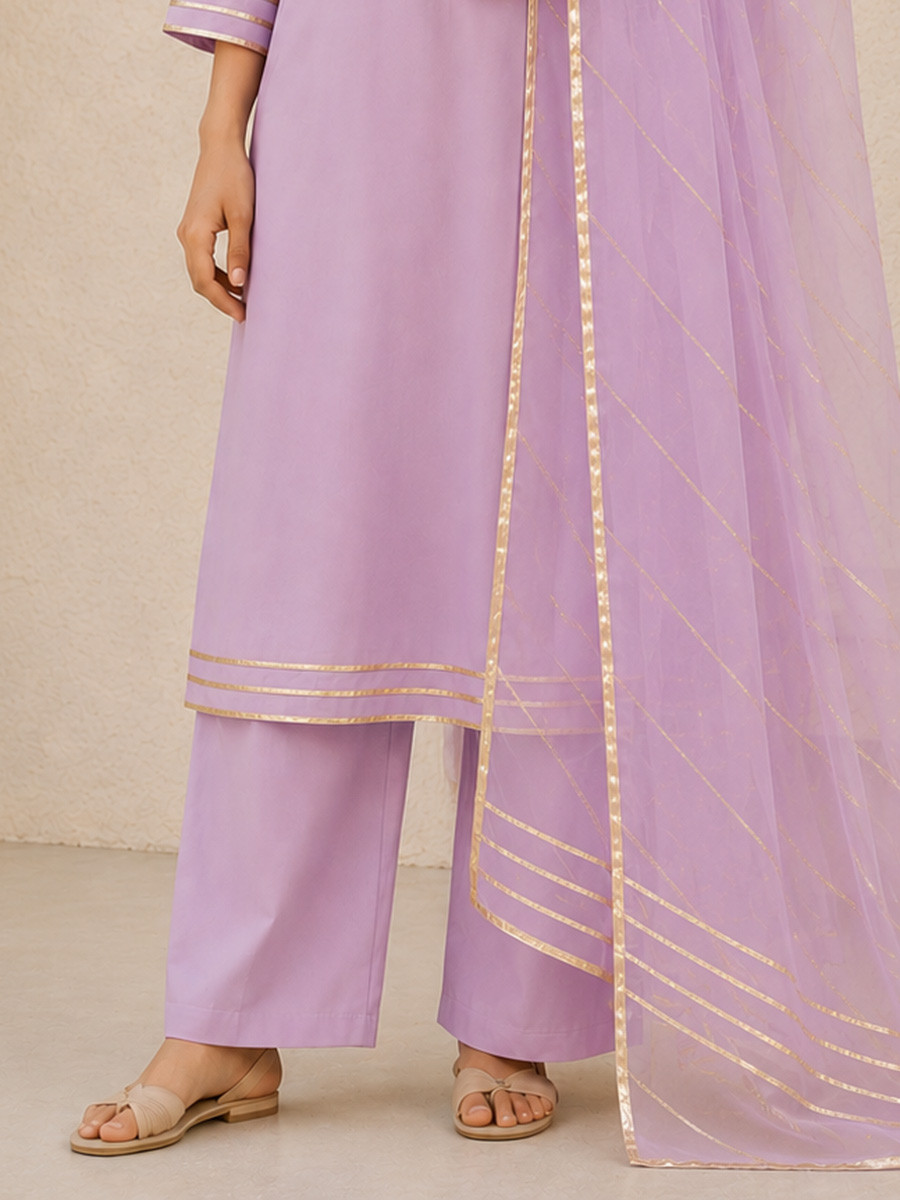 Lavender Cotton Lace Work Wedding Party Festival Casual Ready Palazzo Pant Salwar Kameez