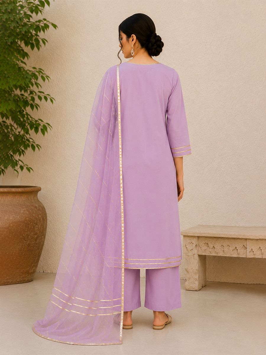 Lavender Cotton Lace Work Wedding Party Festival Casual Ready Palazzo Pant Salwar Kameez