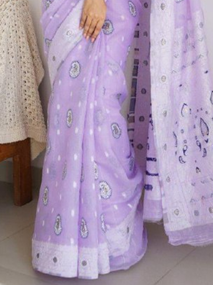 Lavender Cotton Printed Casual Festival Contemporary Saree