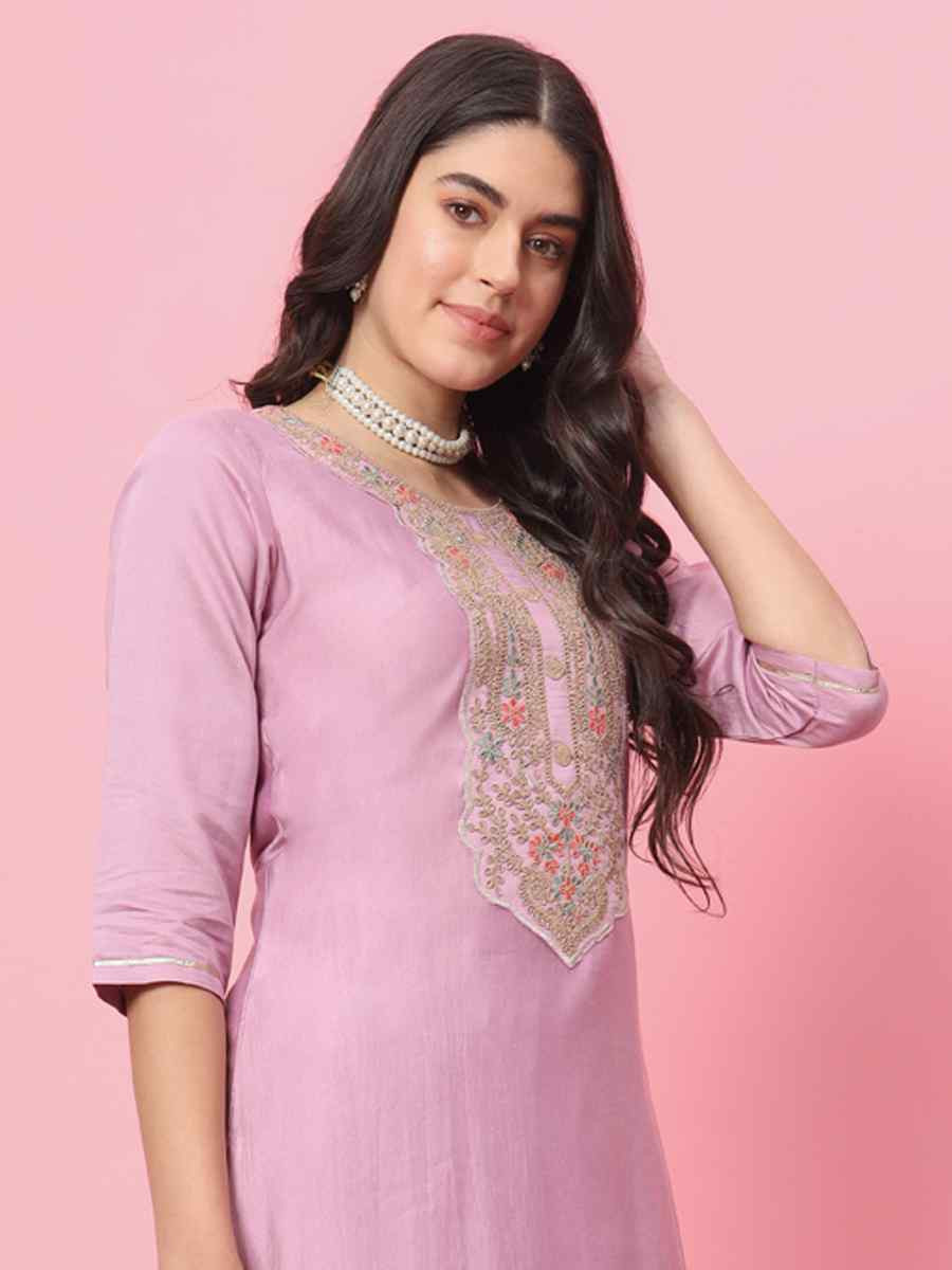 Lavender Cotton Silk Blend Embroidery Party Wedding Festival Casual Ready Pant Salwar Kameez