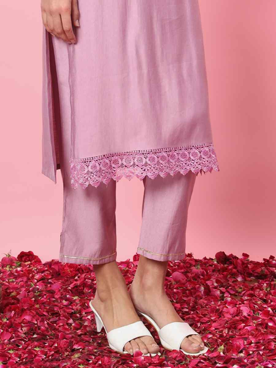 Lavender Cotton Silk Blend Embroidery Party Wedding Festival Casual Ready Pant Salwar Kameez
