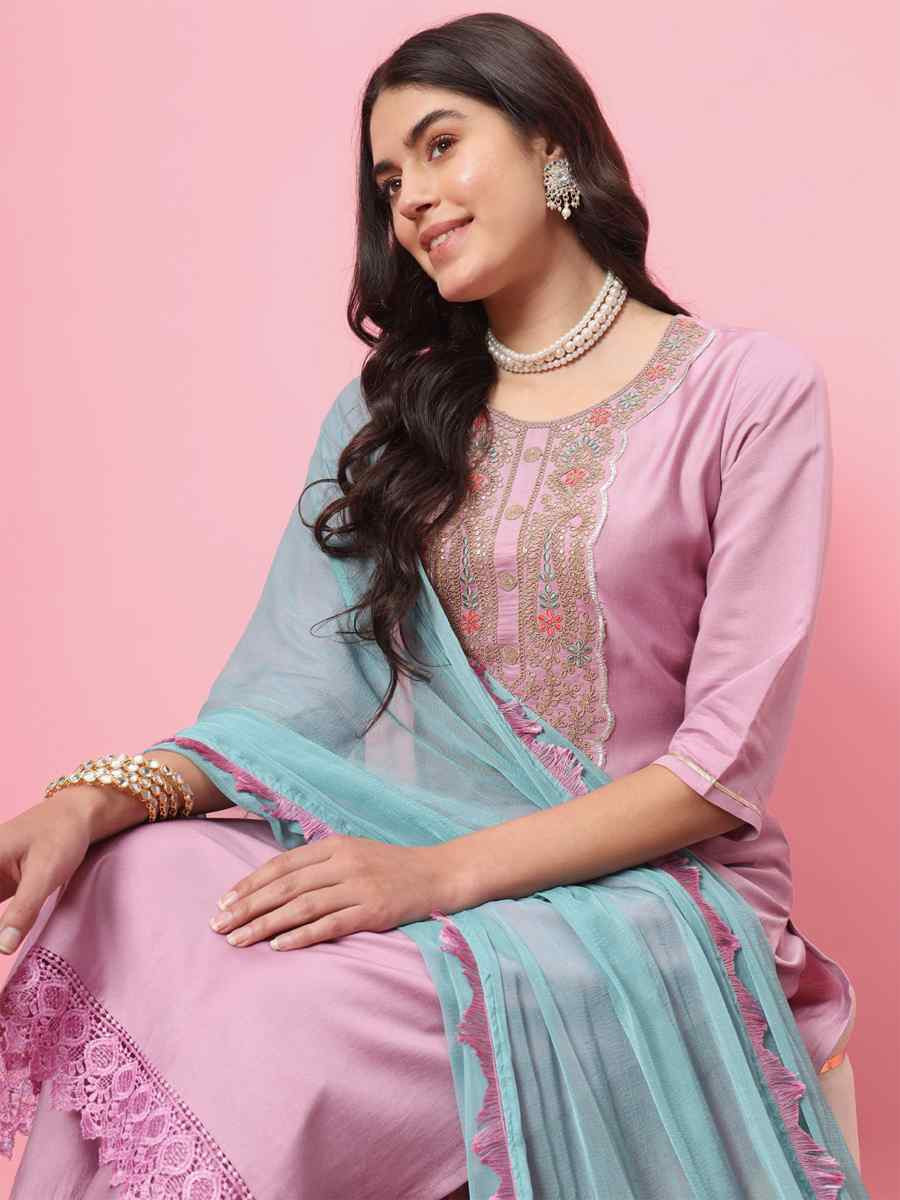 Lavender Cotton Silk Blend Embroidery Party Wedding Festival Casual Ready Pant Salwar Kameez