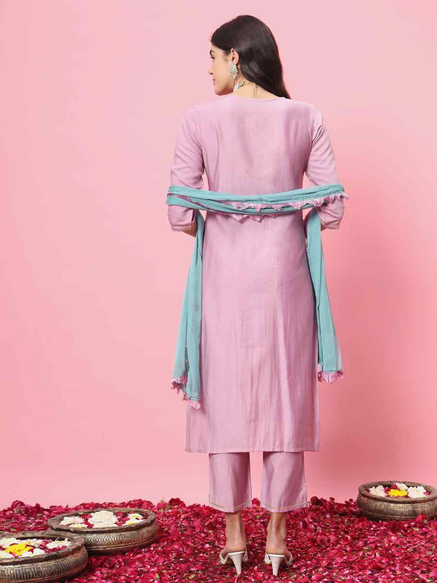 Lavender Cotton Silk Blend Embroidery Party Wedding Festival Casual Ready Pant Salwar Kameez