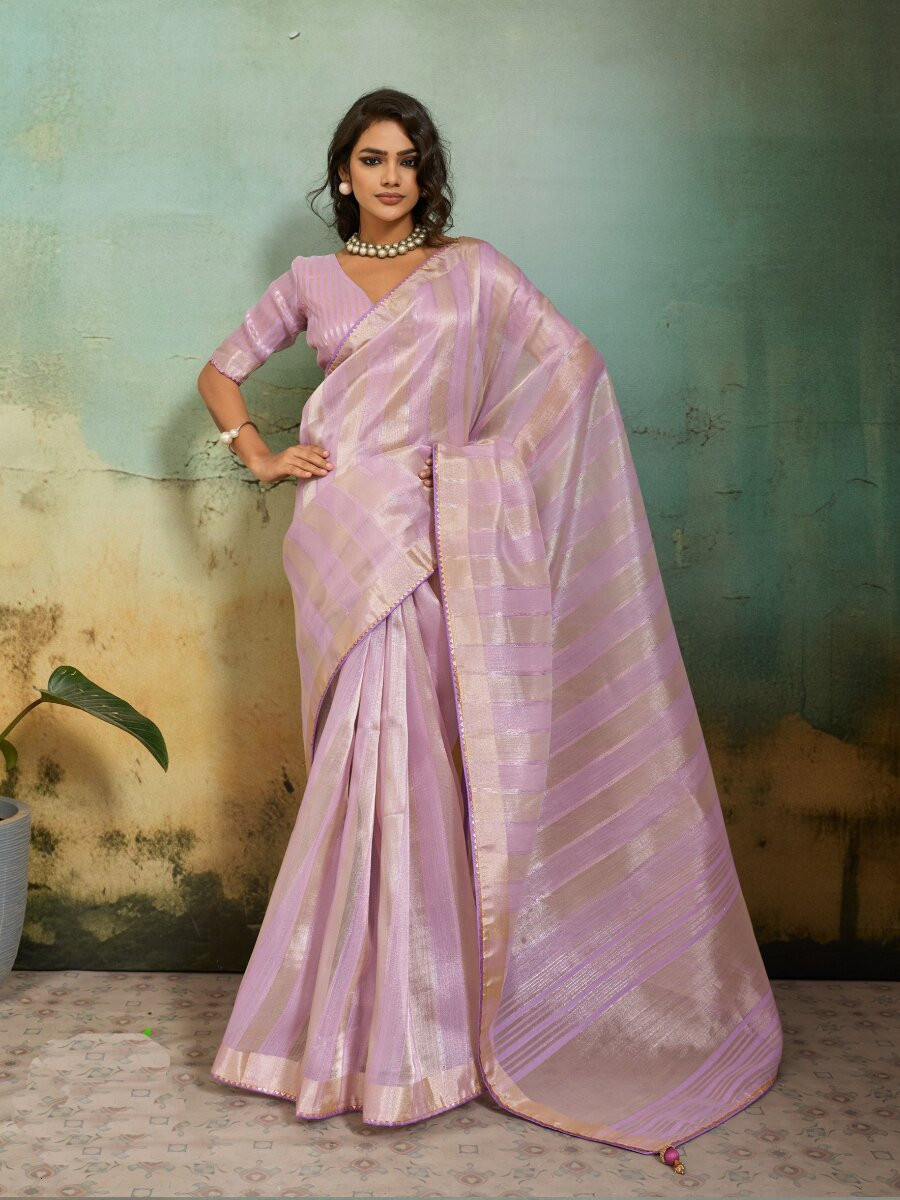 Lavender Cotton Silk Blend Zari Weaving Wedding Reception Party Festival Casual Heavy Border Sarees