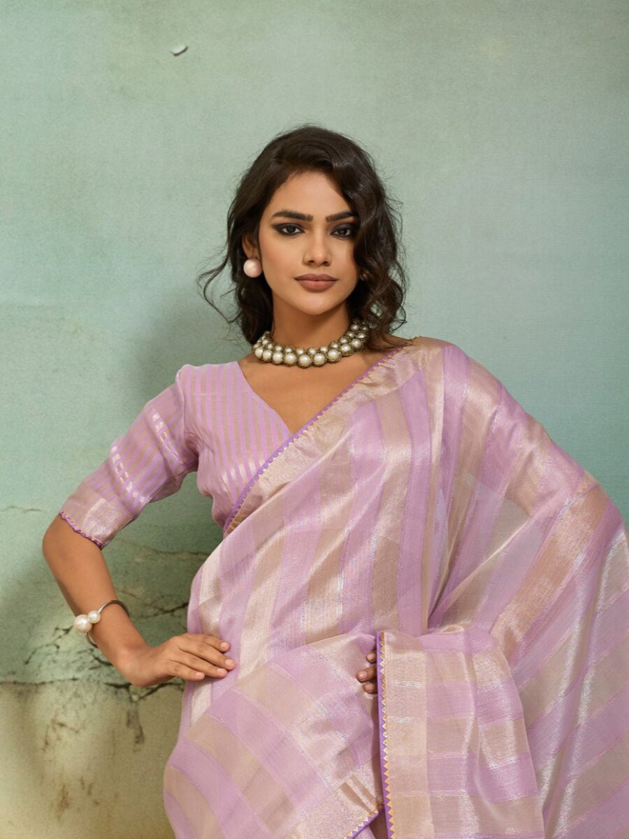 Lavender Cotton Silk Blend Zari Weaving Wedding Reception Party Festival Casual Heavy Border Sarees