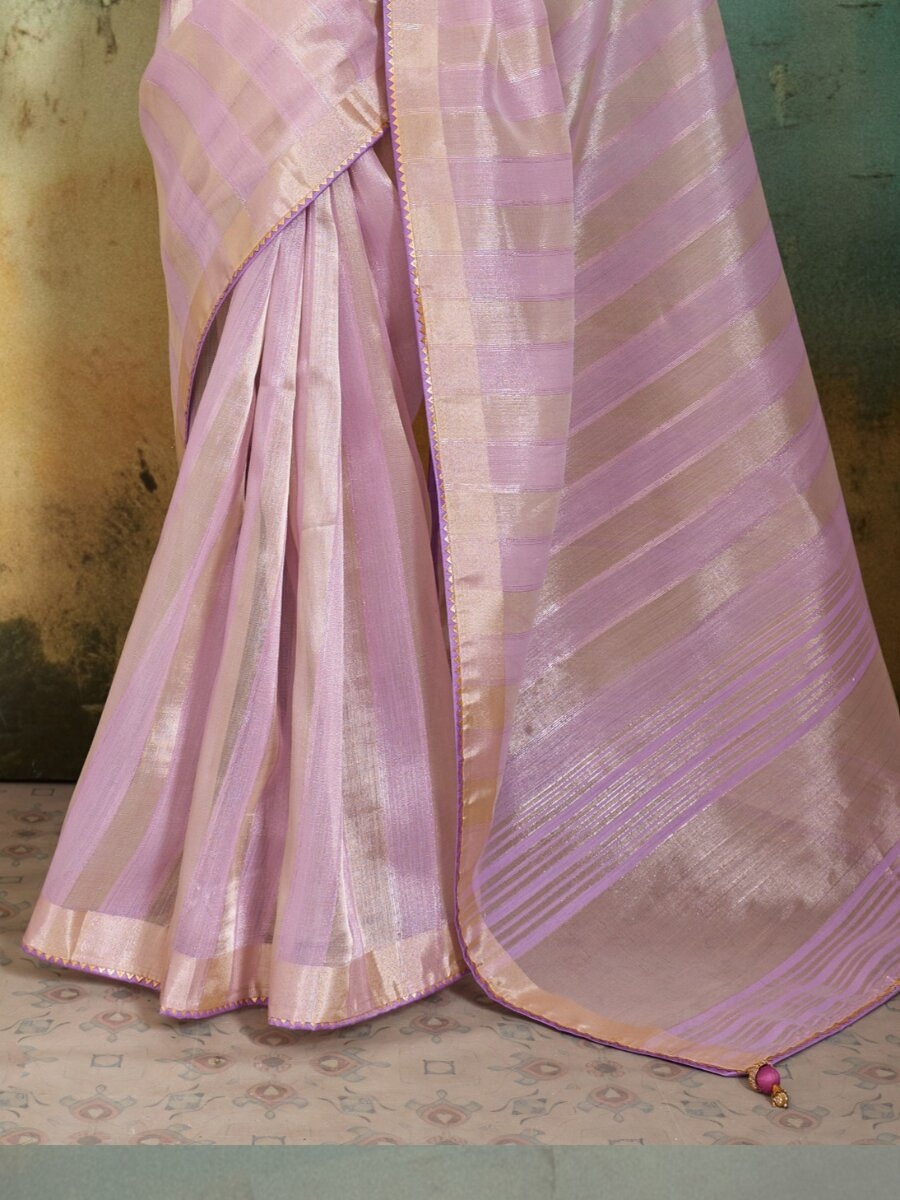 Lavender Cotton Silk Blend Zari Weaving Wedding Reception Party Festival Casual Heavy Border Sarees