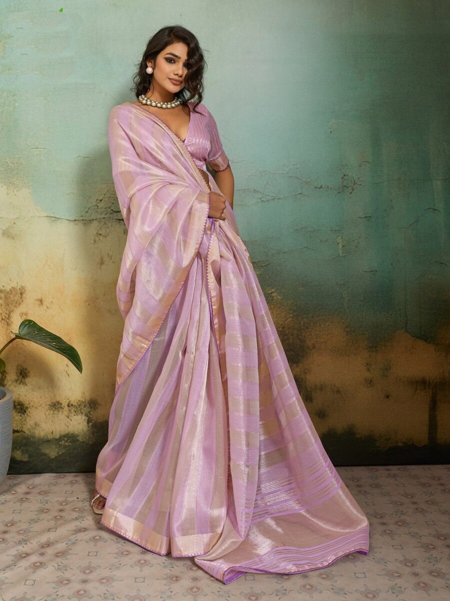 Lavender Cotton Silk Blend Zari Weaving Wedding Reception Party Festival Casual Heavy Border Sarees