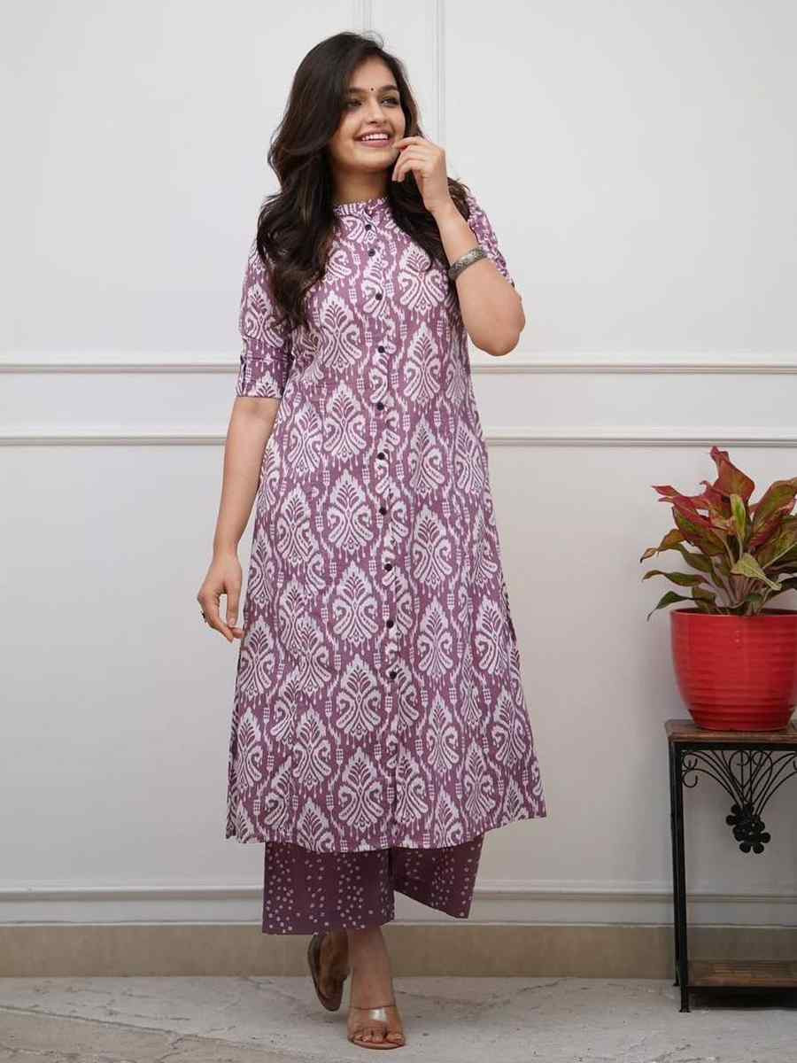 Lavender Cotton Slub Printed Festival Casual Kurti Bottom Women Wear