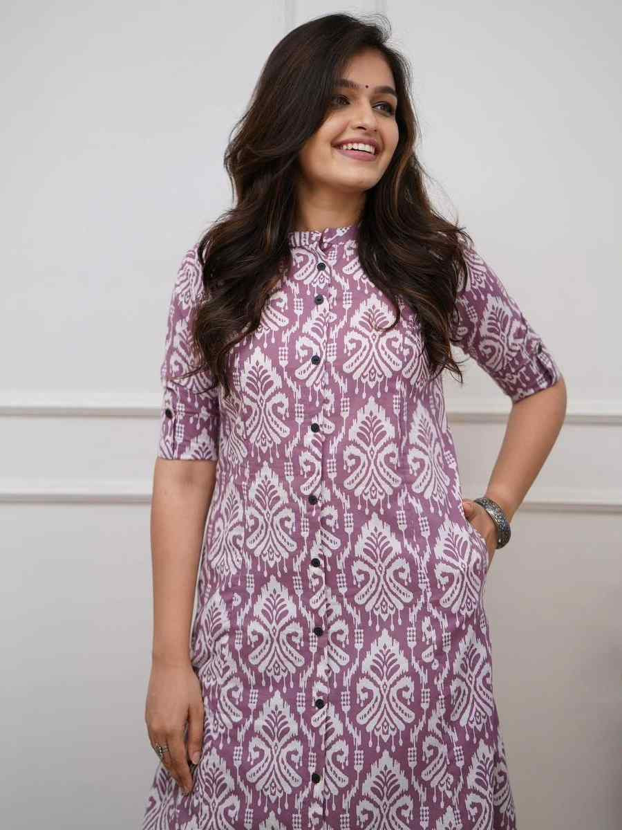 Lavender Cotton Slub Printed Festival Casual Kurti Bottom Women Wear