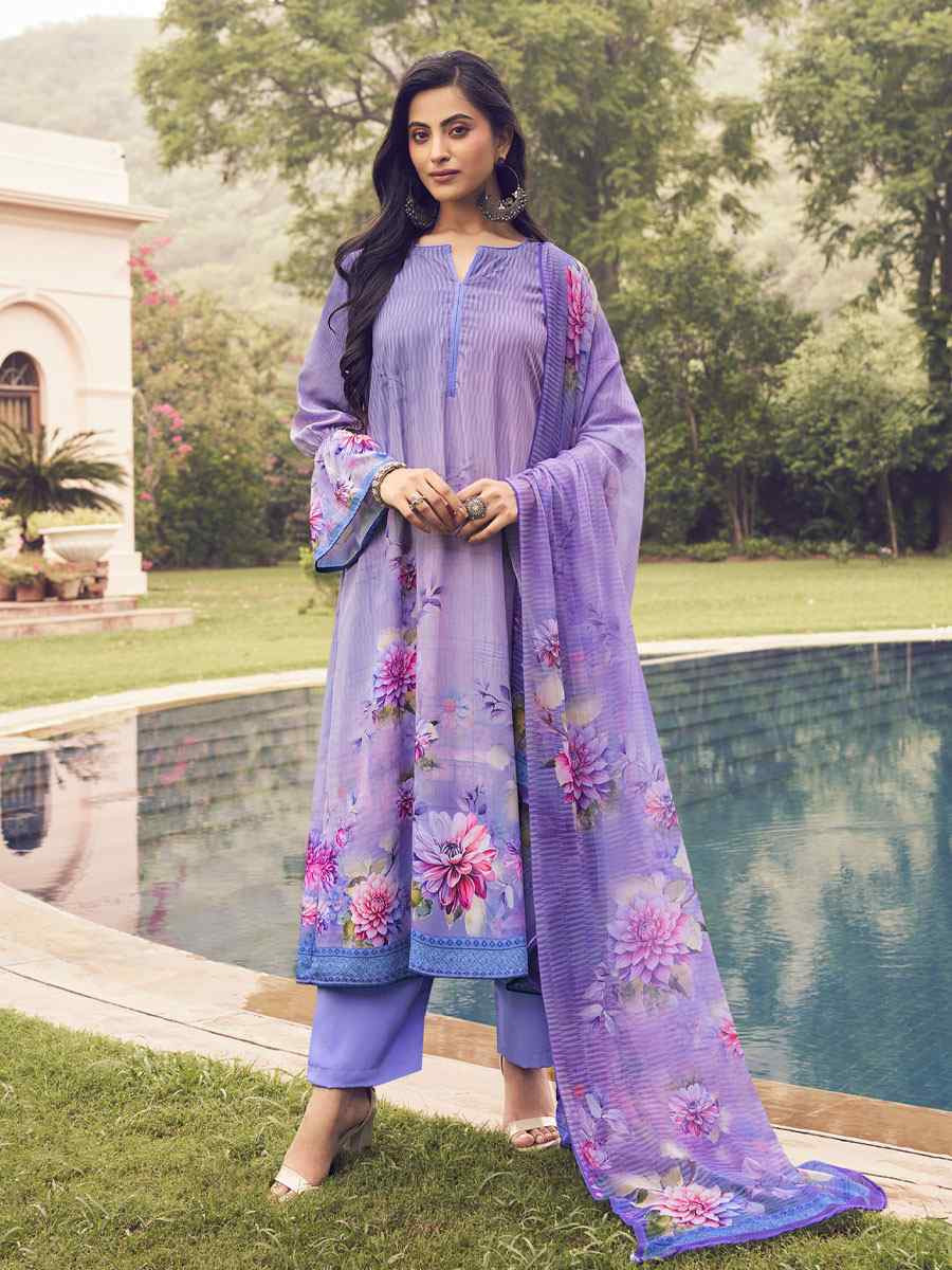 Lavender Crepe Printed Festival Casual Pant Salwar Kameez