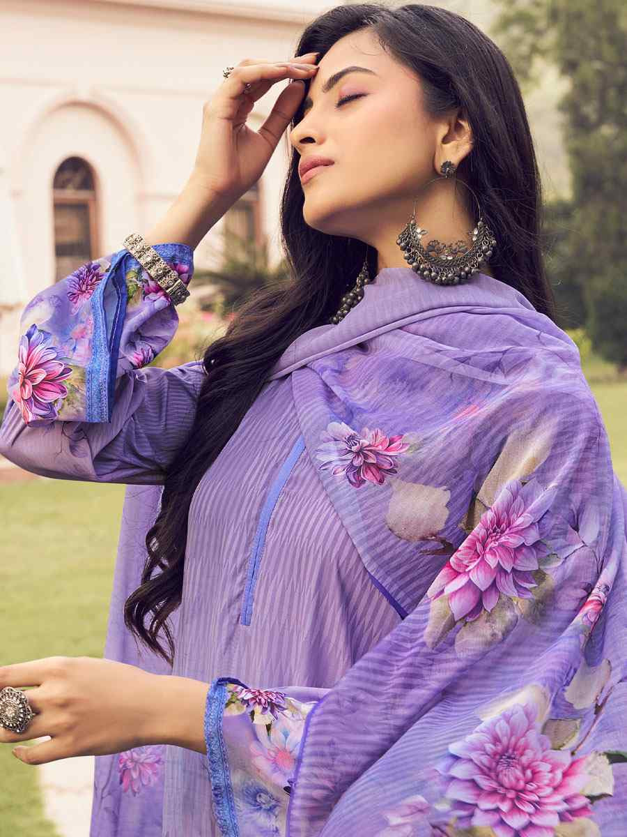 Lavender Crepe Printed Festival Casual Pant Salwar Kameez