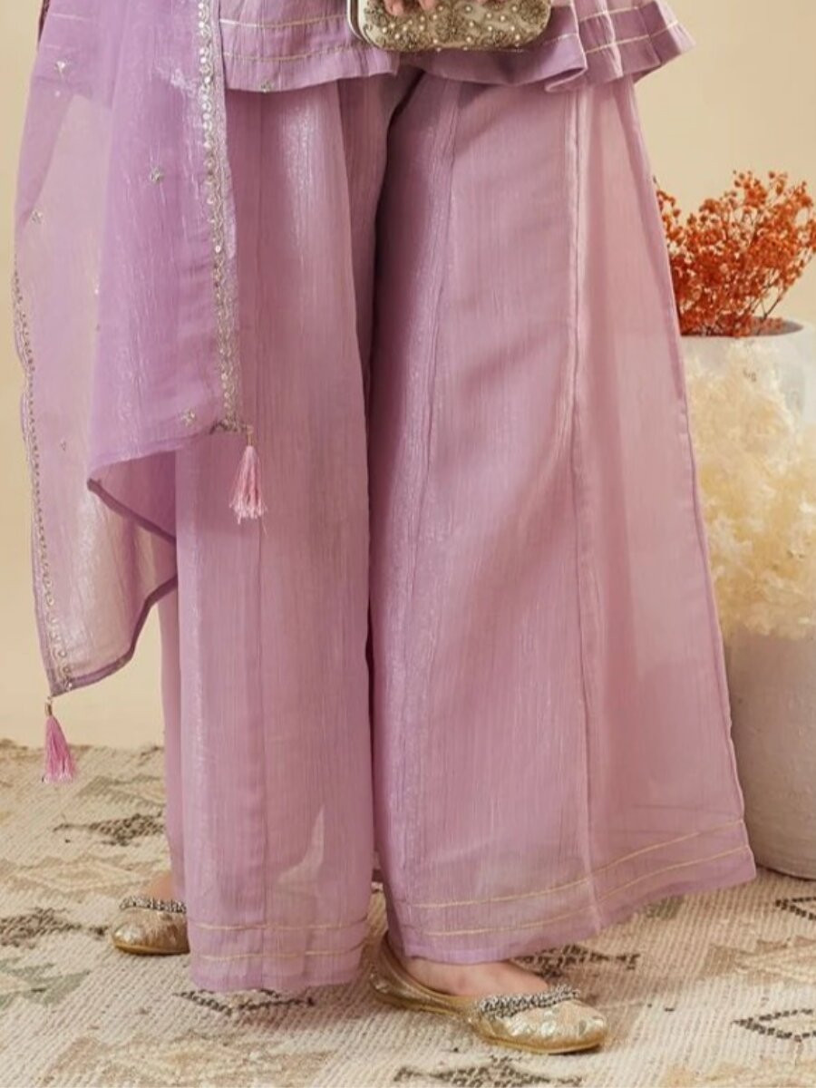 Lavender Crunchy Silk Embroidery Sequins Wedding Party Festival Casual Ready Palazzo Pant Salwar Kameez