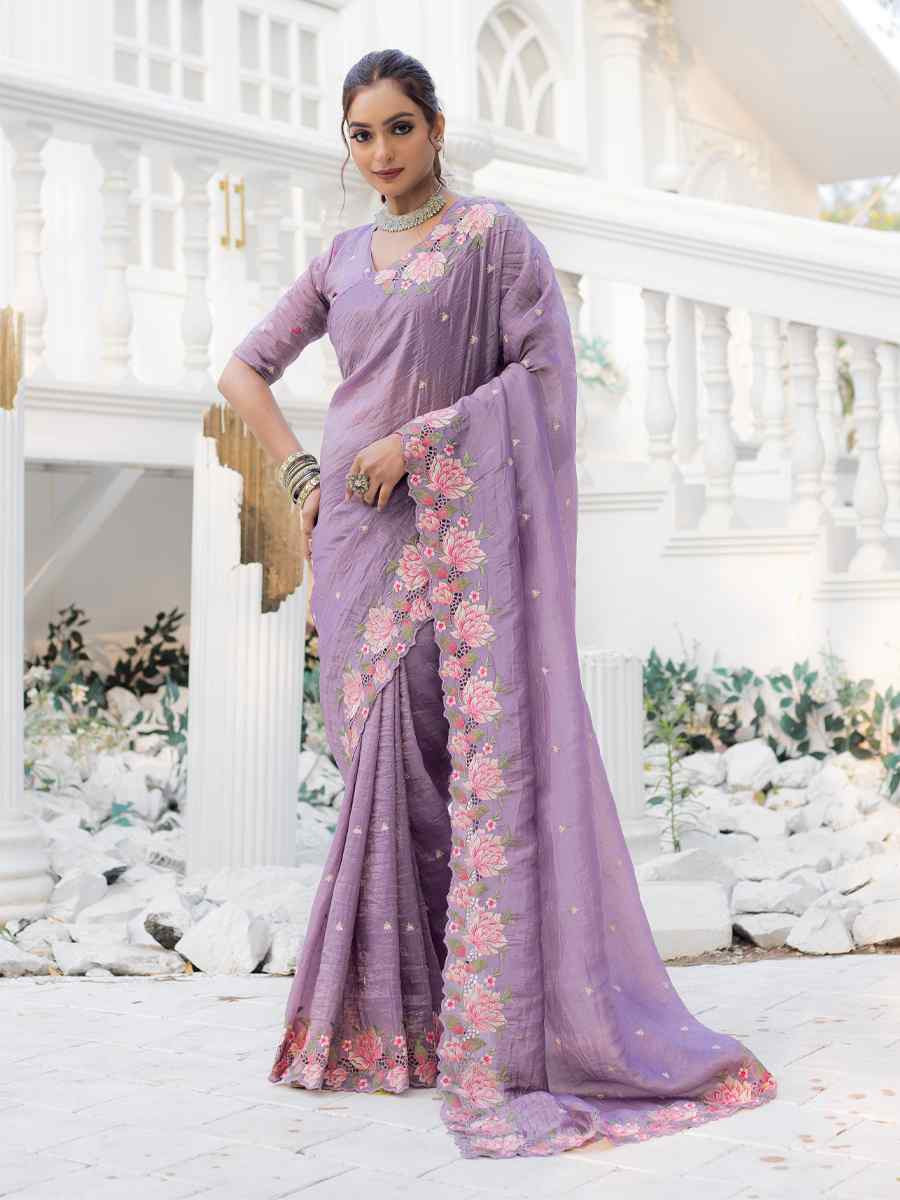 Lavender Crush Silk Handwoven Festival Wedding Heavy Border Saree