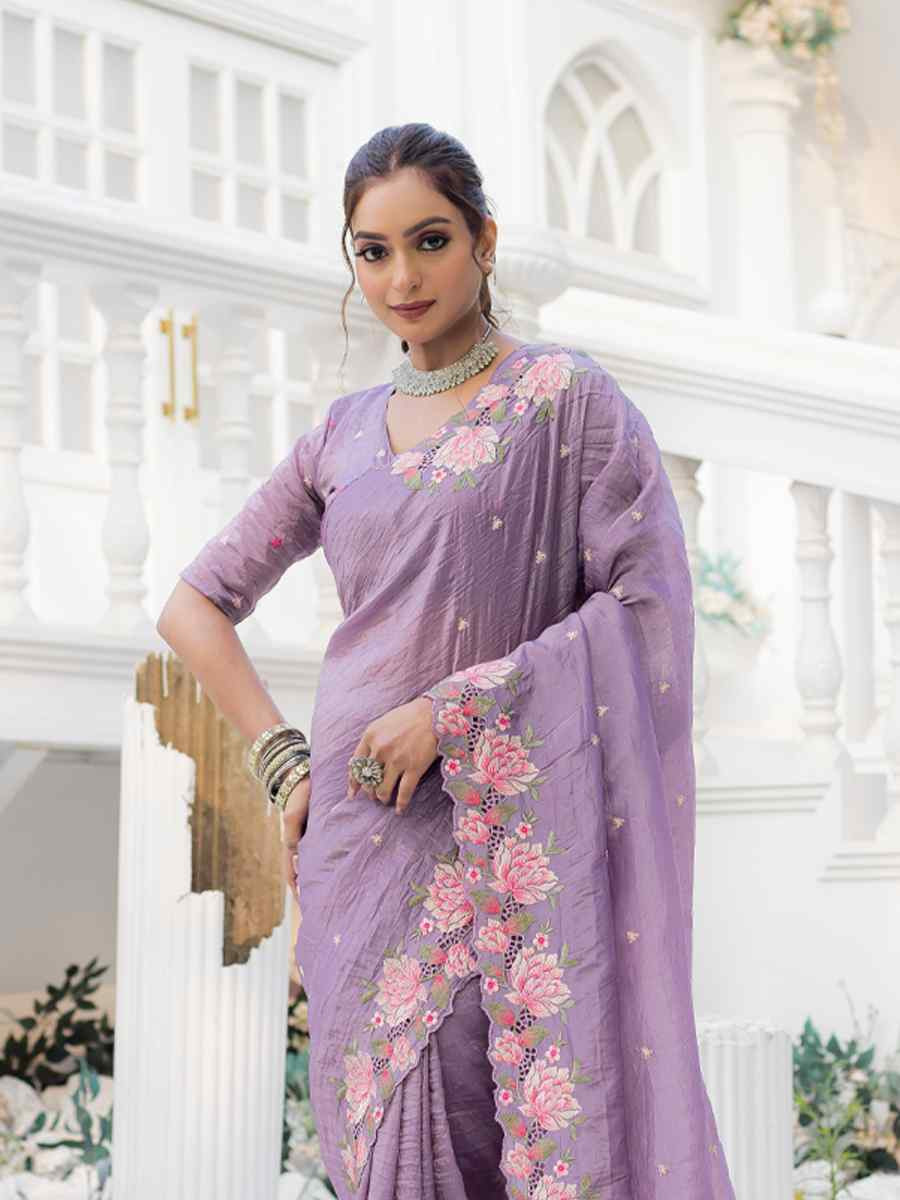 Lavender Crush Silk Handwoven Festival Wedding Heavy Border Saree