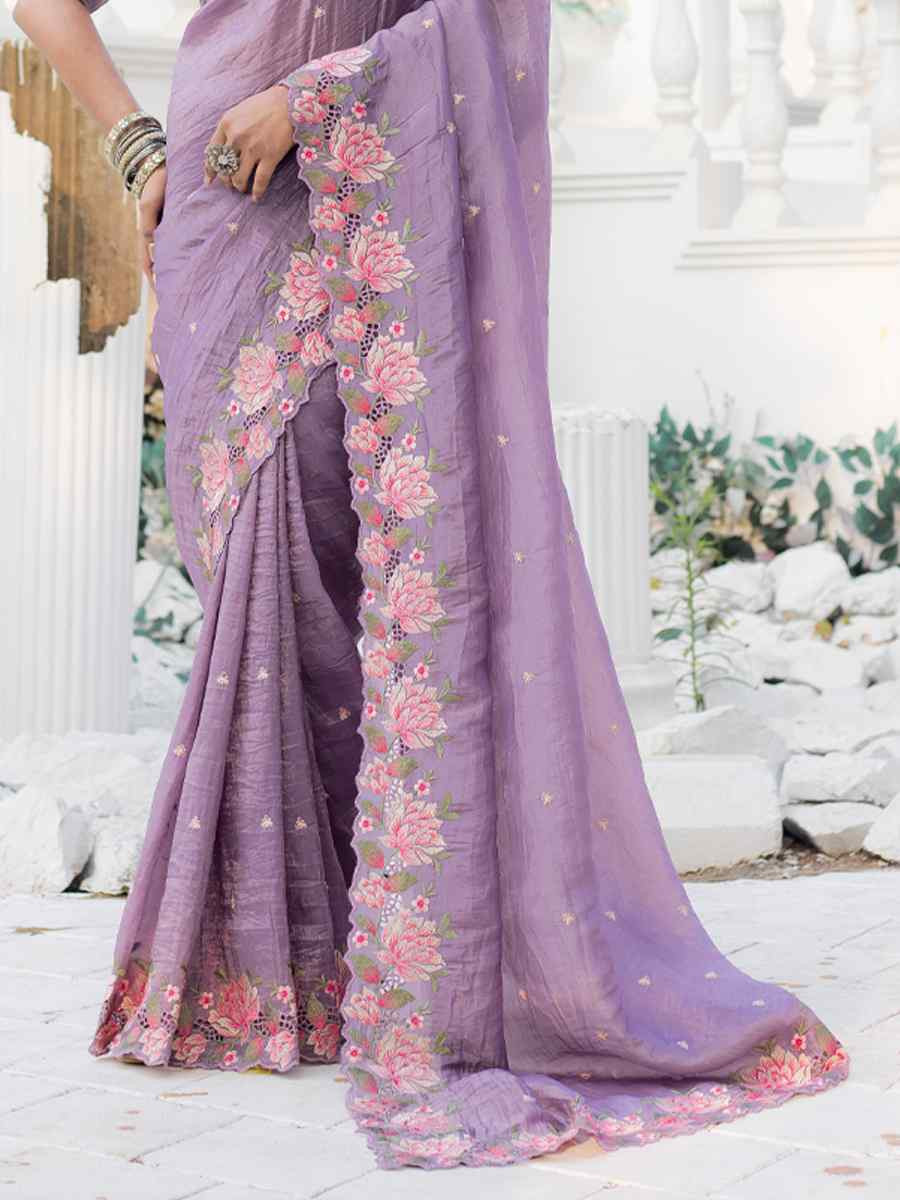 Lavender Crush Silk Handwoven Festival Wedding Heavy Border Saree