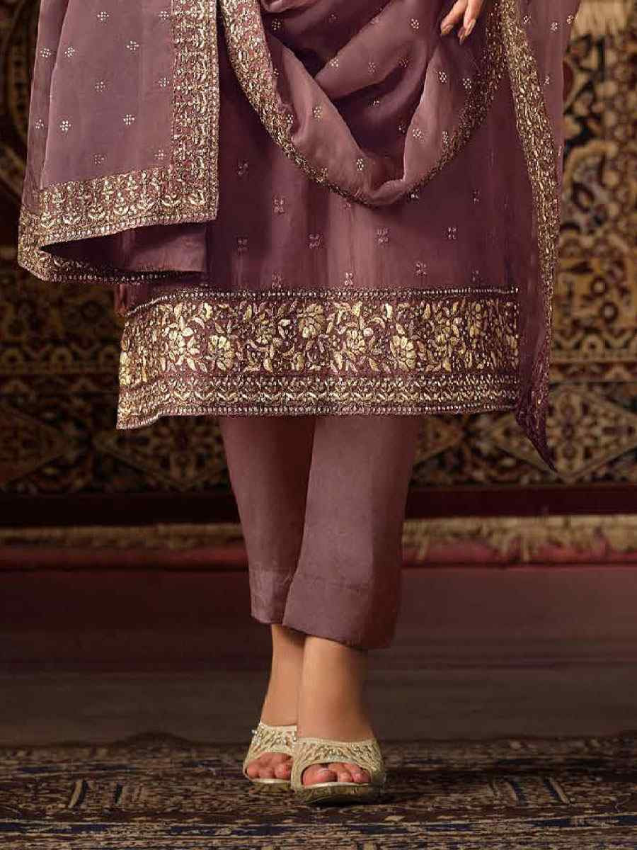 Lavender Crystal Organza Embroidered Casual Festival Pant Salwar Kameez