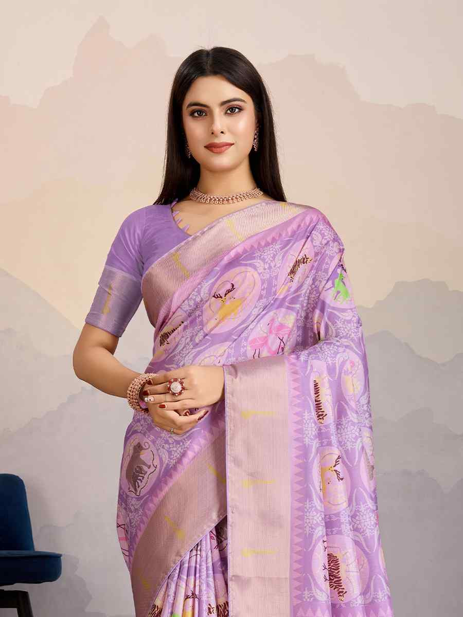 Lavender Dola Satin Silk Handwoven Festival Wedding Fancy Heavy Border Saree