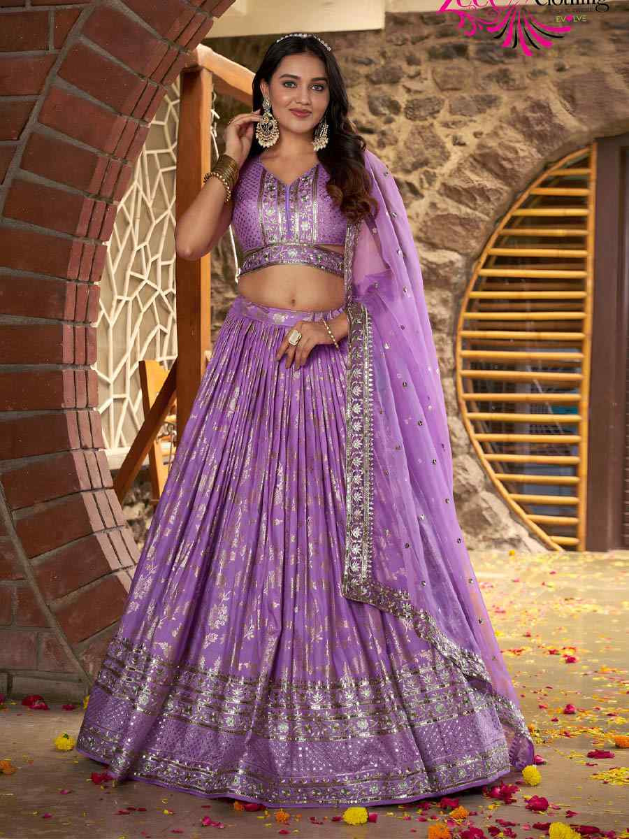 Lavender Dola Silk Jacquard Embroidered Reception Wedding Bridal Lehenga Choli
