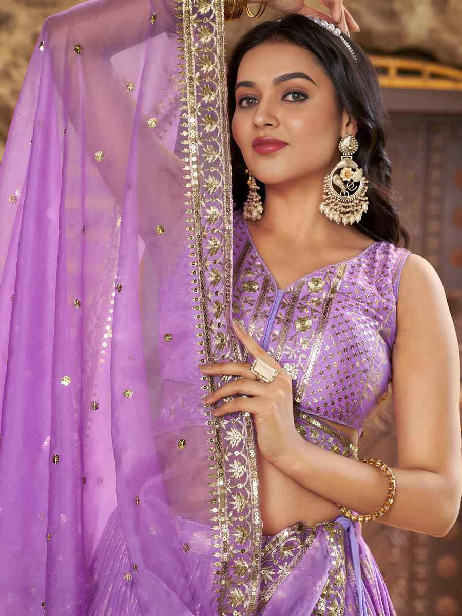 Lavender Dola Silk Jacquard Embroidered Reception Wedding Bridal Lehenga Choli