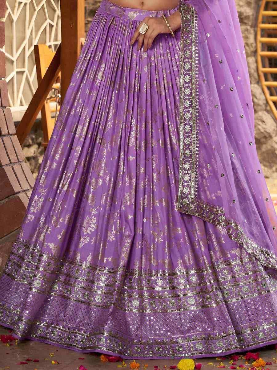 Lavender Dola Silk Jacquard Embroidered Reception Wedding Bridal Lehenga Choli