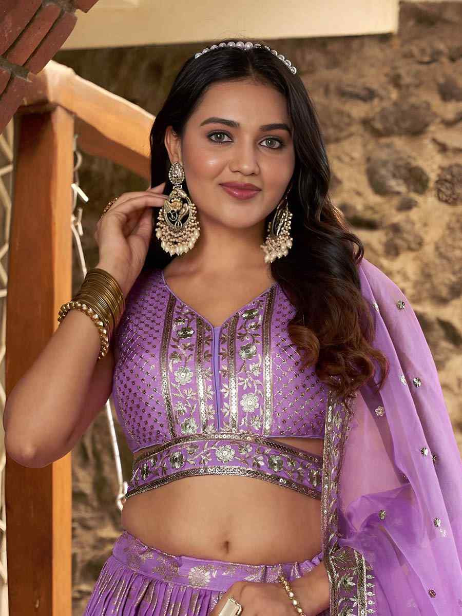 Lavender Dola Silk Jacquard Embroidered Reception Wedding Bridal Lehenga Choli