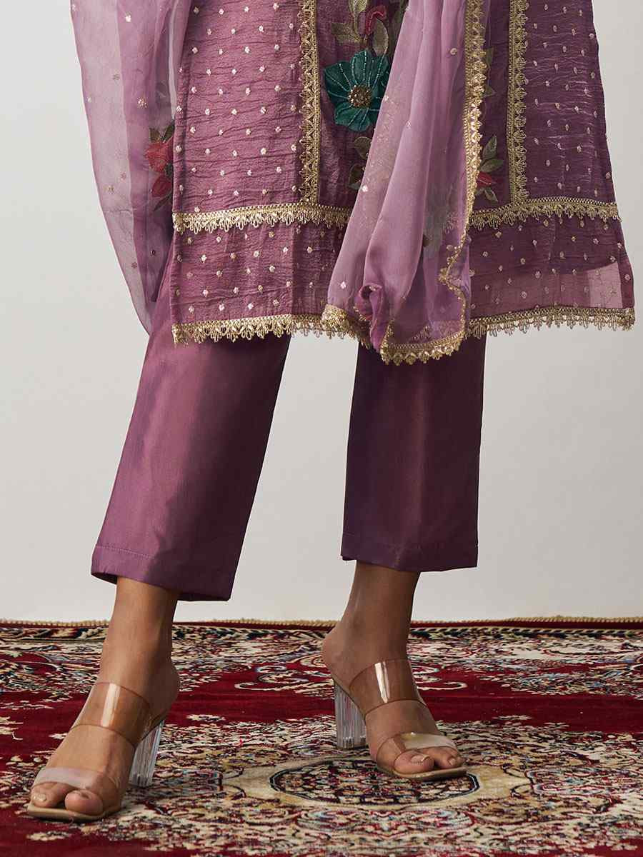 Lavender Fancy Crush Silk Embroidery Party Wedding Festival Casual Ready Salwar Kameez