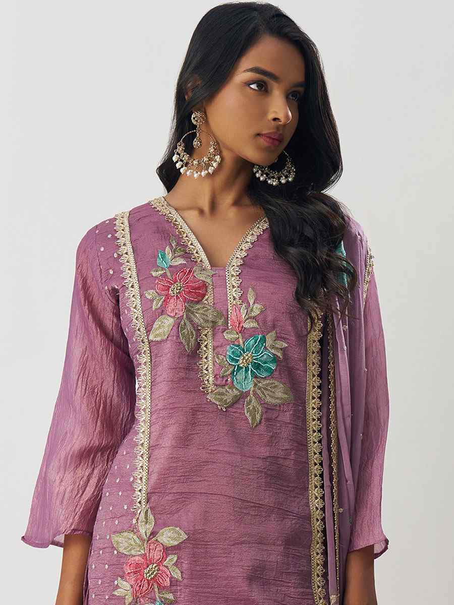 Lavender Fancy Crush Silk Embroidery Party Wedding Festival Casual Ready Salwar Kameez