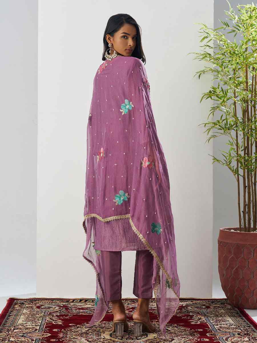 Lavender Fancy Crush Silk Embroidery Party Wedding Festival Casual Ready Salwar Kameez