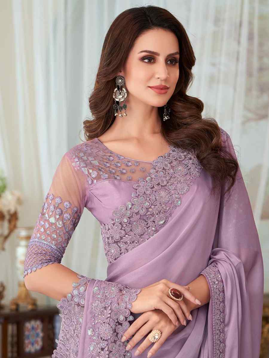 Lavender Fancy Material Handwoven Party Festival Heavy Border Saree