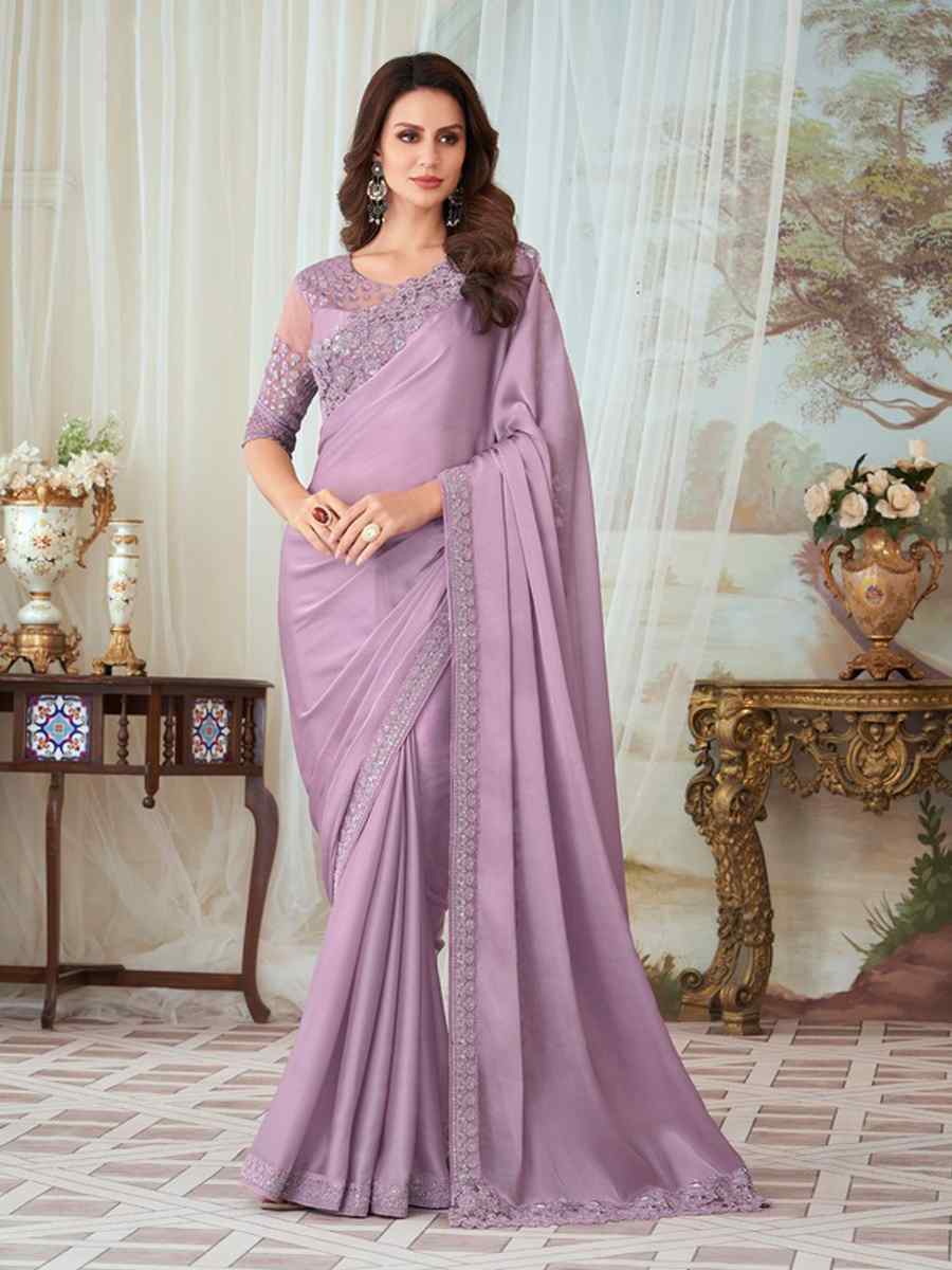 Lavender Fancy Material Handwoven Party Festival Heavy Border Saree