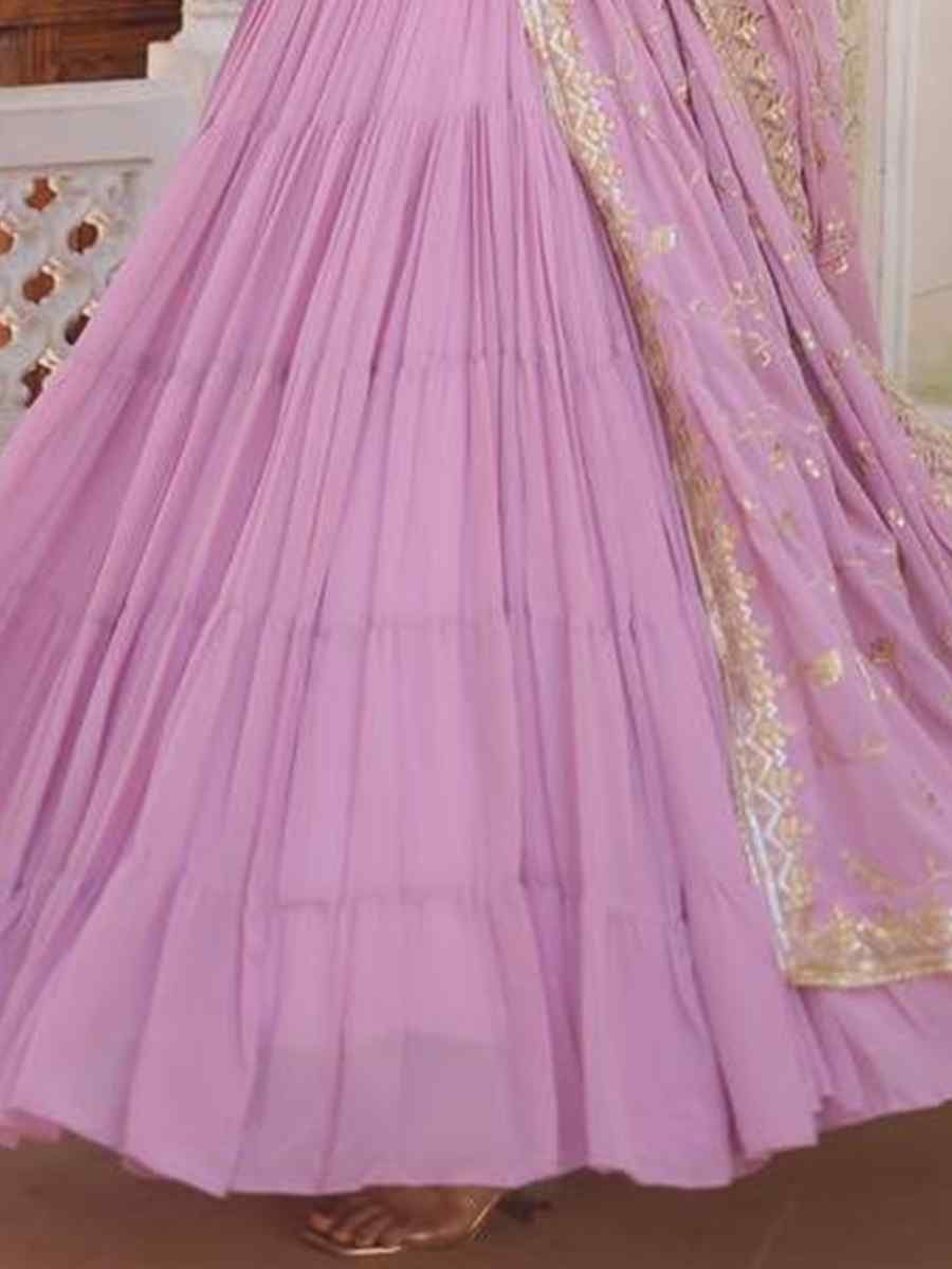 Lavender Faux Georgette Embroidered Festival Casual Gown