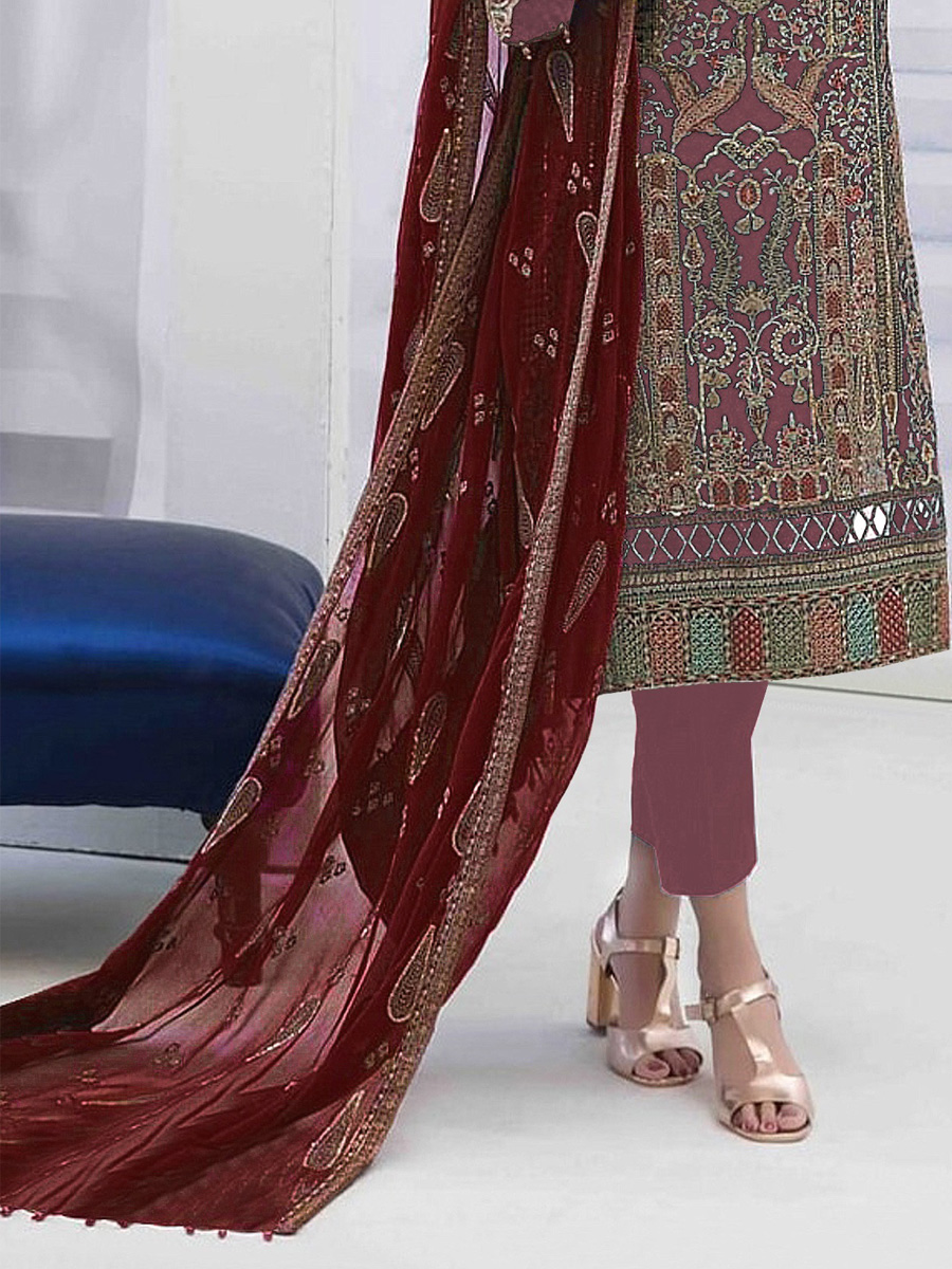 Lavender Faux Georgette Embroidered Festival Mehendi Pant Salwar Kameez
