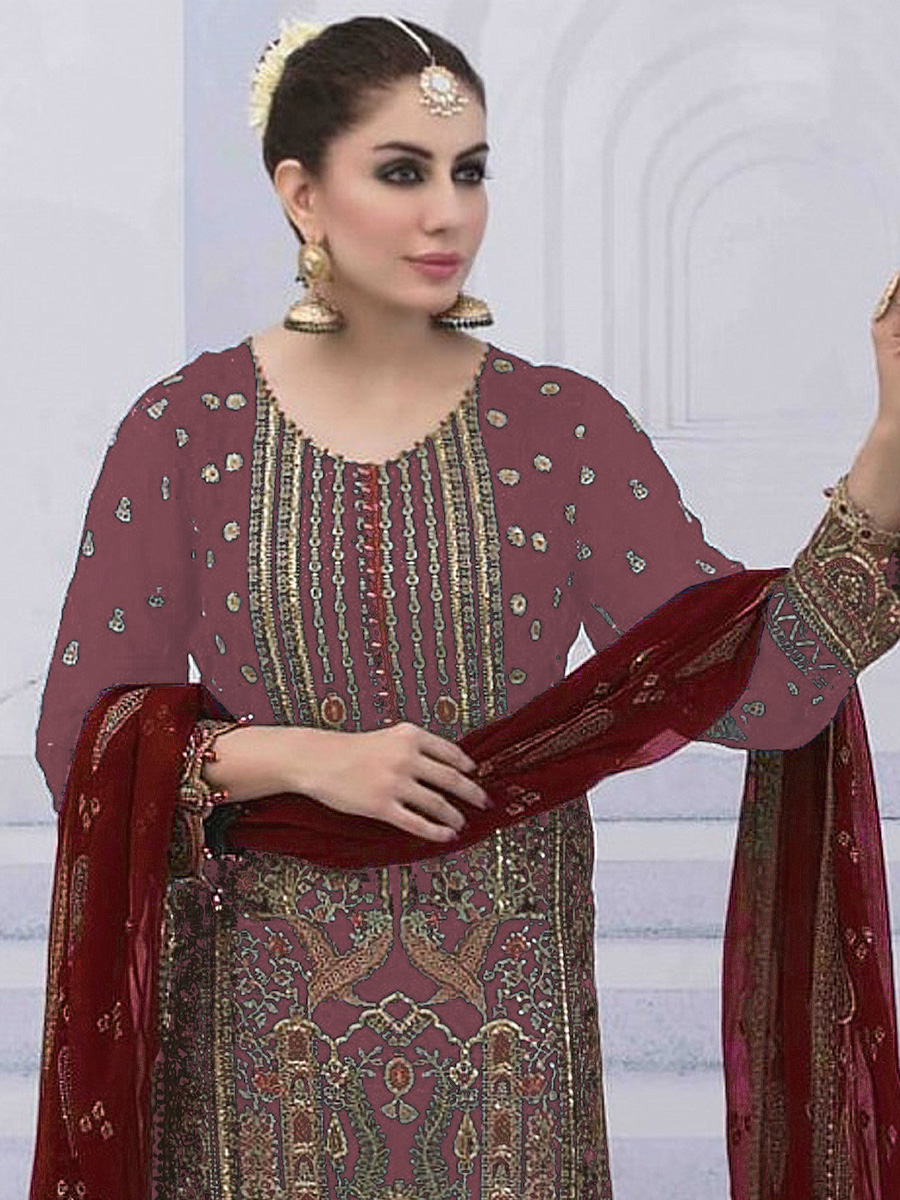 Lavender Faux Georgette Embroidered Festival Mehendi Pant Salwar Kameez