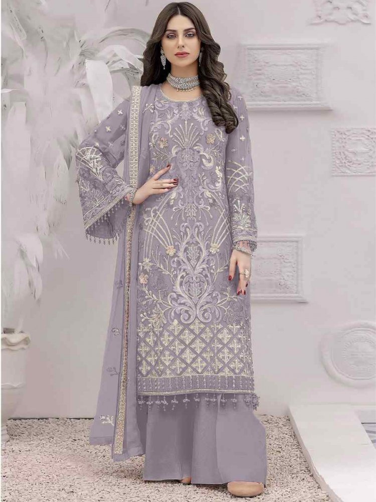 Lavender Faux Georgette Embroidered Festival Party Palazzo Pant Salwar Kameez