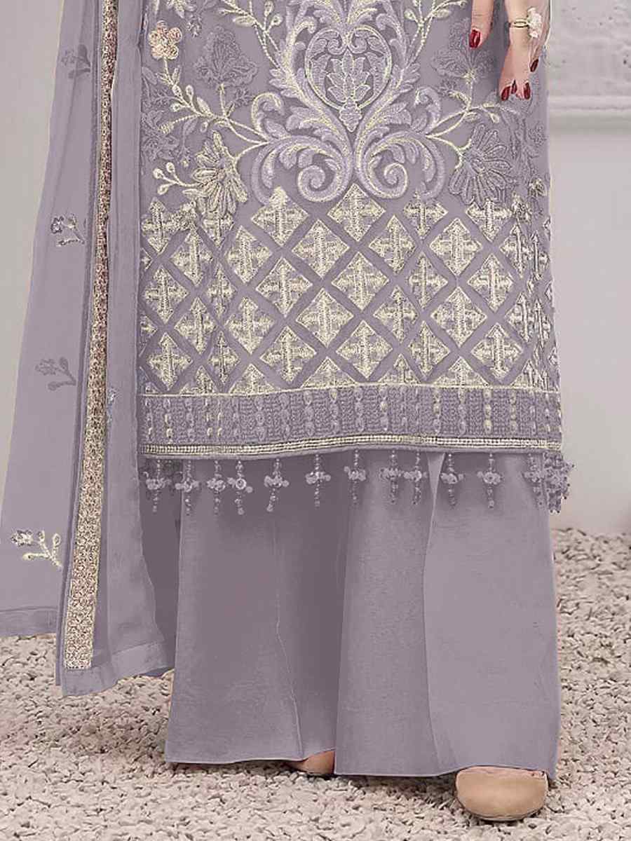 Lavender Faux Georgette Embroidered Festival Party Palazzo Pant Salwar Kameez
