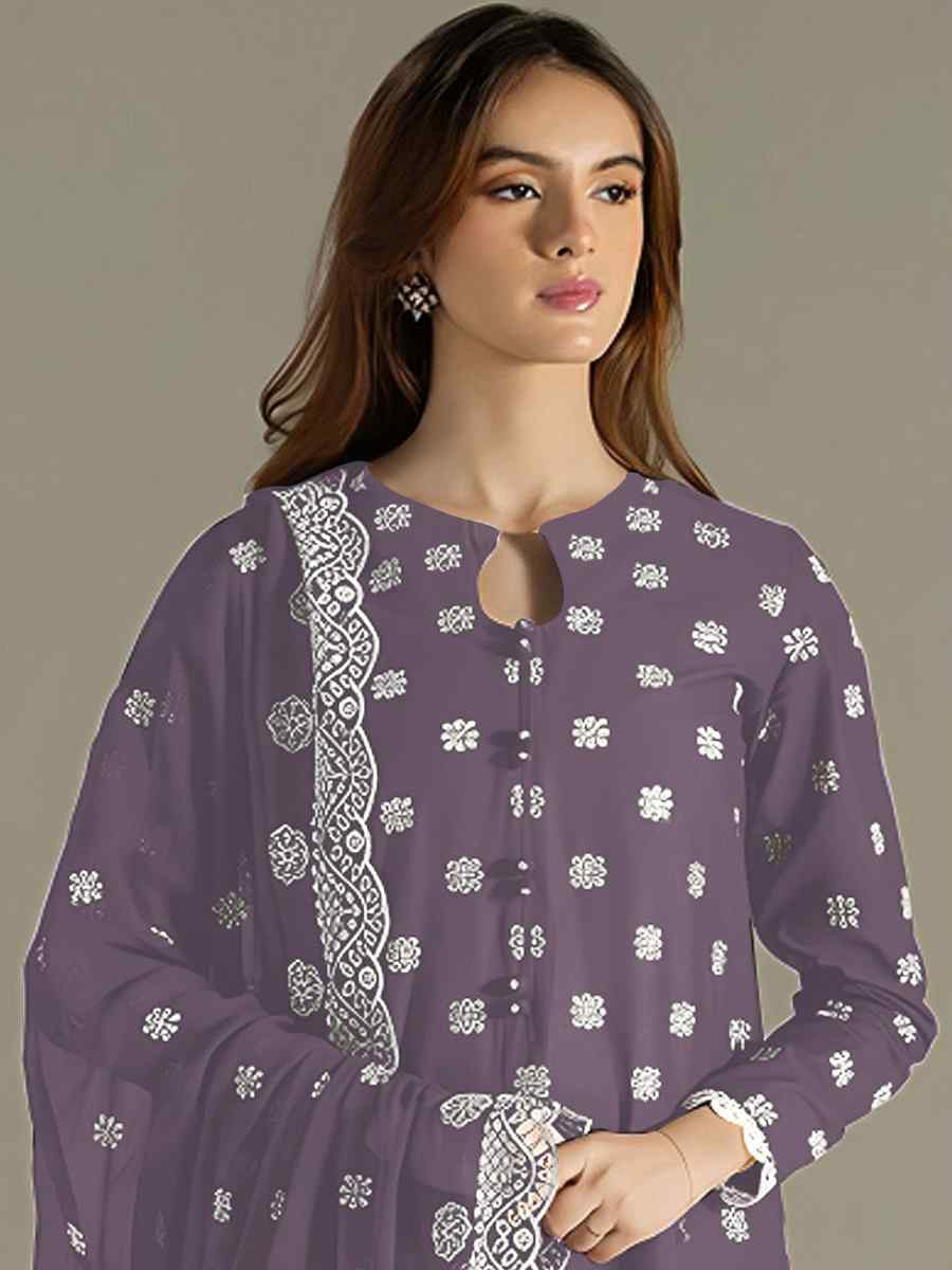 Lavender Faux Georgette Embroidered Festival Wedding Pant Salwar Kameez