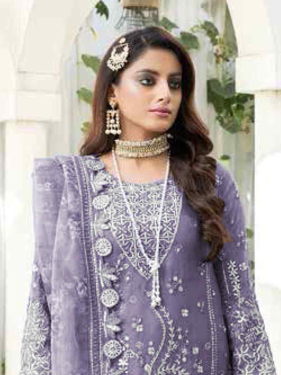 Lavender Faux Georgette Embroidered Festival Wedding Pant Salwar Kameez