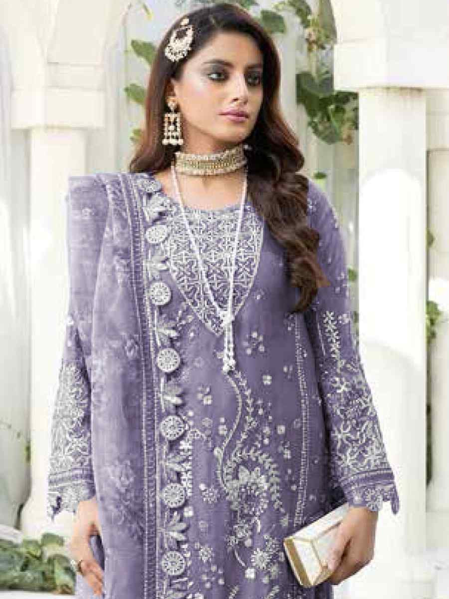 Lavender Faux Georgette Embroidered Festival Wedding Pant Salwar Kameez