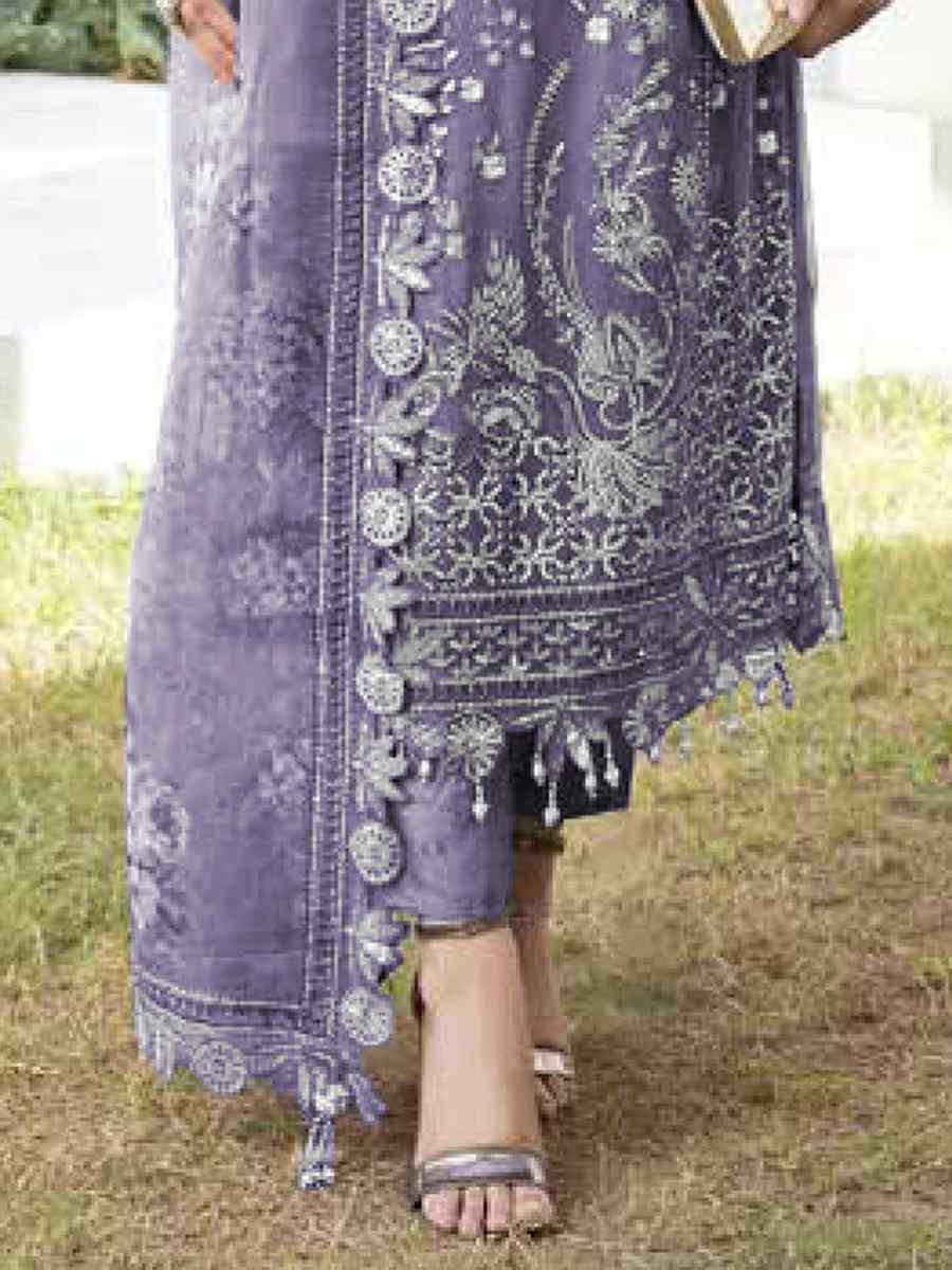 Lavender Faux Georgette Embroidered Festival Wedding Pant Salwar Kameez