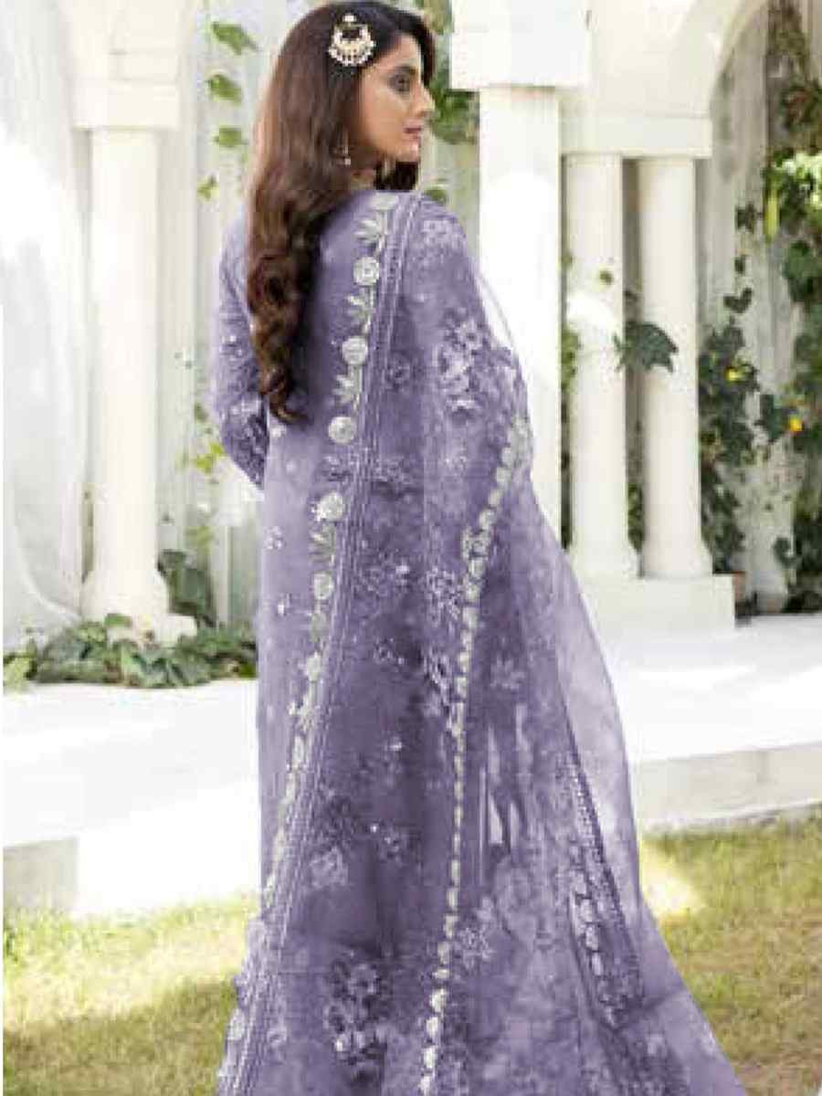 Lavender Faux Georgette Embroidered Festival Wedding Pant Salwar Kameez