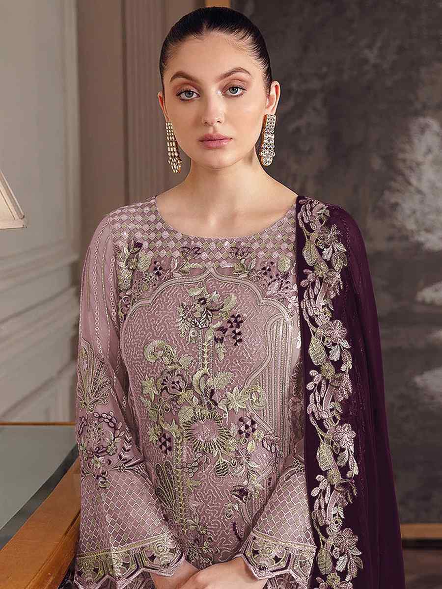 Lavender Faux Georgette Embroidered Festival Wedding Pant Salwar Kameez