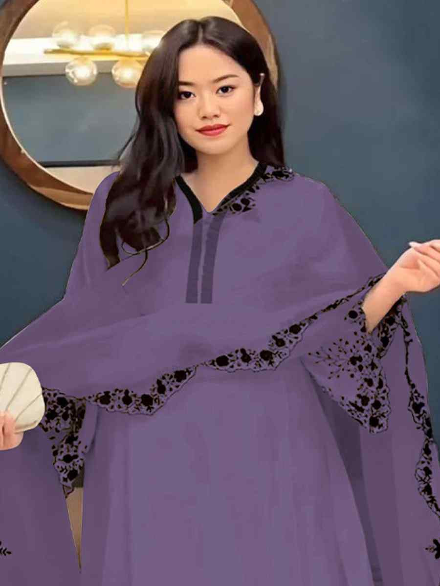 Lavender Faux Georgette Embroidered Party Casual Ready Palazzo Pant Salwar Kameez