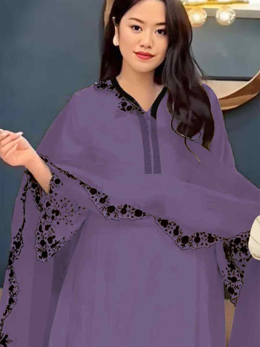 Lavender Faux Georgette Embroidered Party Casual Ready Palazzo Pant Salwar Kameez