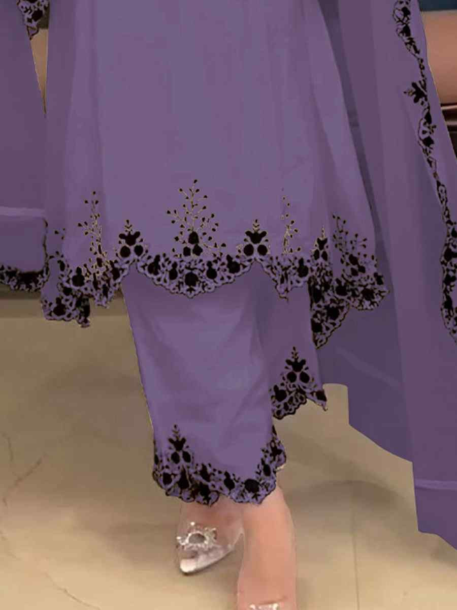 Lavender Faux Georgette Embroidered Party Casual Ready Palazzo Pant Salwar Kameez