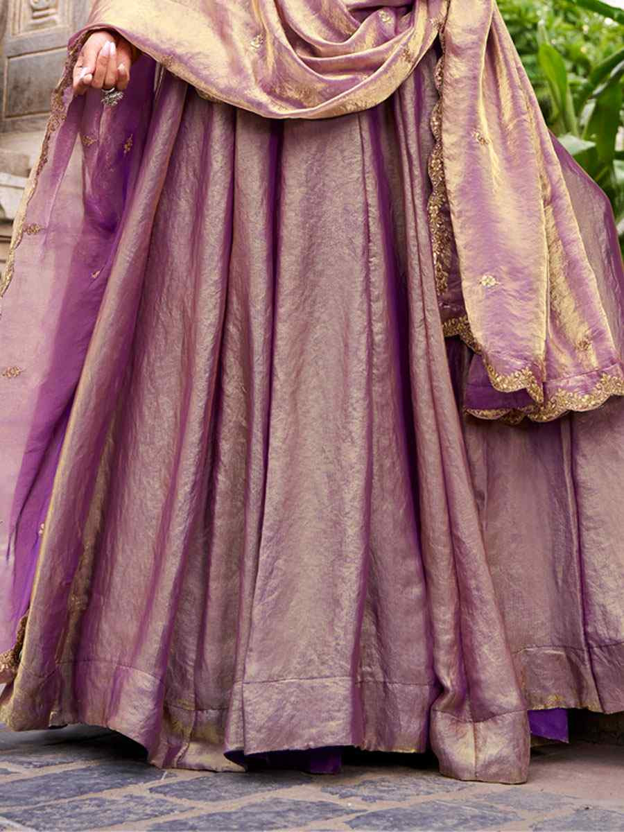 Lavender Fendi Silk Embroidered Bridal Wedding Reception Festival Heavy Border Lehenga Choli