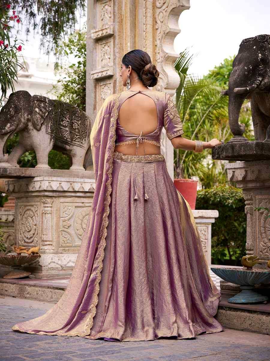 Lavender Fendi Silk Embroidered Bridal Wedding Reception Festival Heavy Border Lehenga Choli