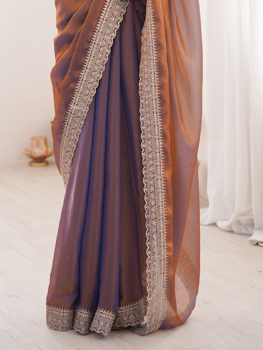 Lavender Fendy Satin Embroidery Lace Border Wedding Party Festival Reception Casual Heavy Border Sarees